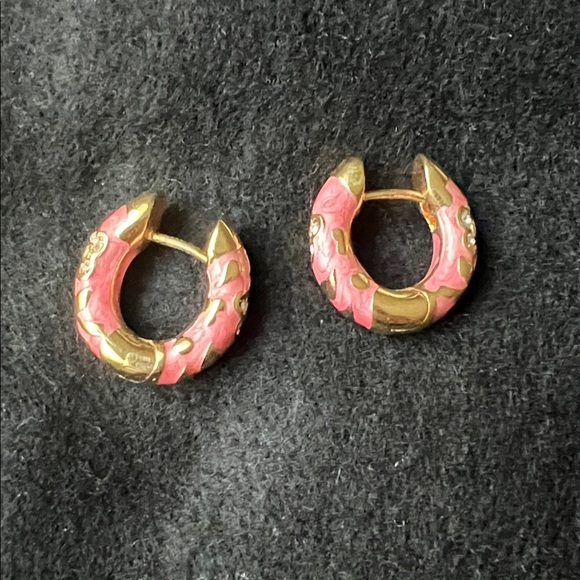 Jewelry - Gold and Pink Hoop Huggie Earrings